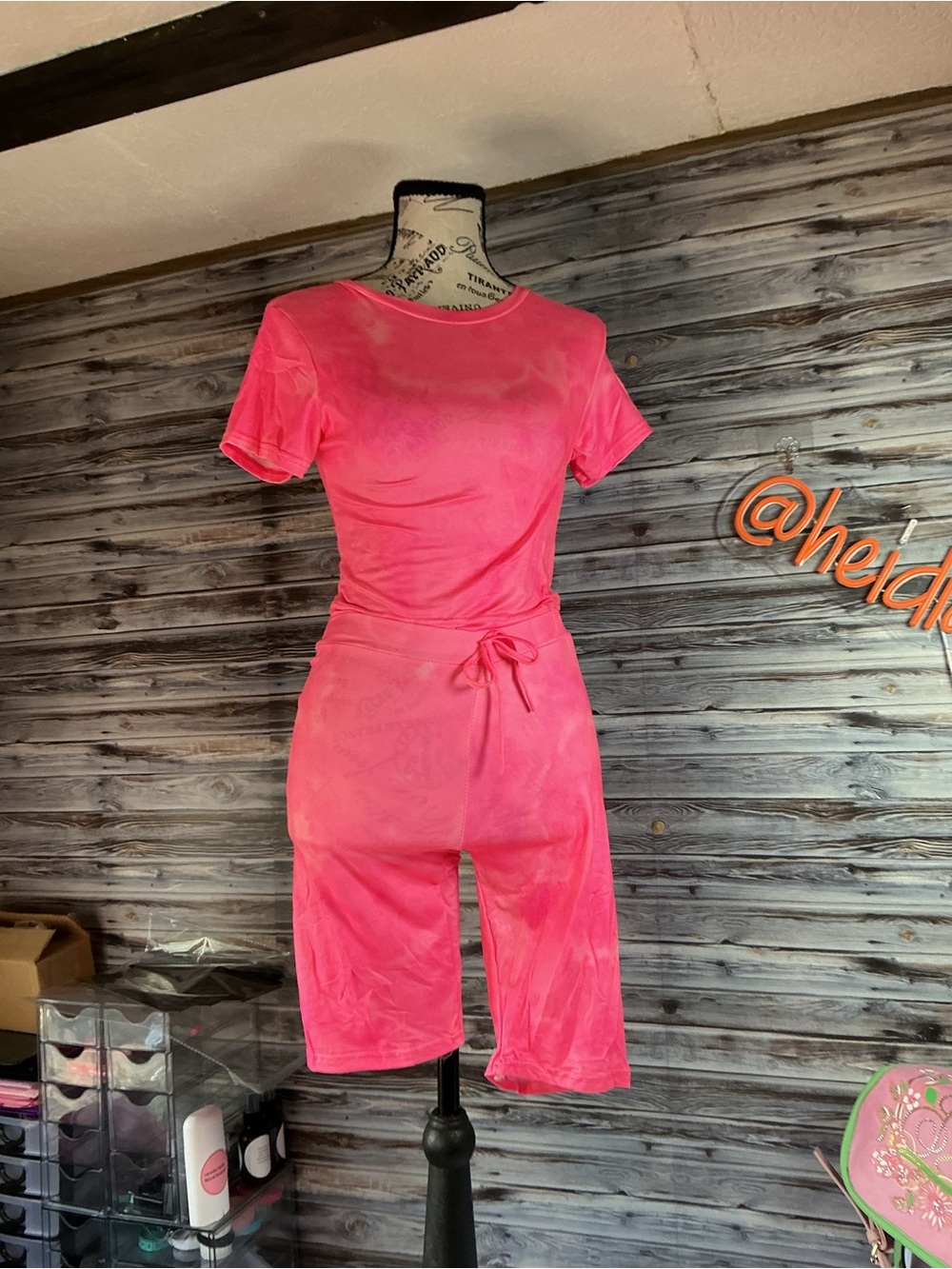 ⭐ Hot Pink Tie Dye Biker Short Lounge Set Two Piece Outfit